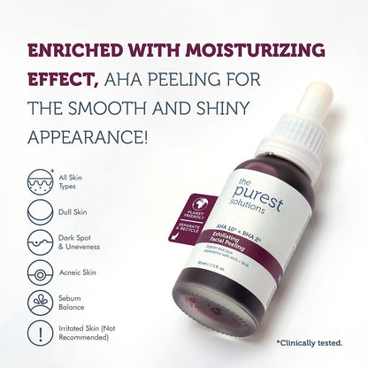 The Purest Solutions AHA 10% + BHA 2% Exfoliating Facial Peeling, 30ml