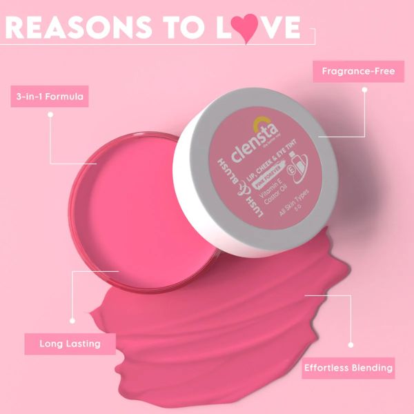 Clensta Lush & Blush Lip, Cheek & Eye Tint 03 Pink Forever, 5 GM