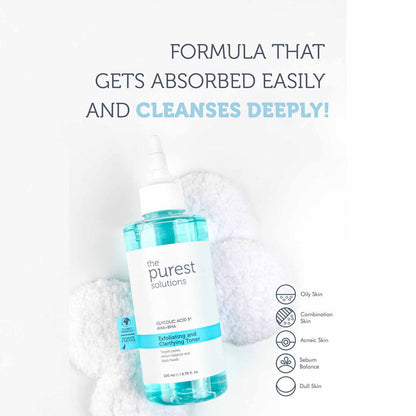 The Purest Solutions 5% Glycolic Acid Purifying Toner AHA + BHA Exfoliating and Clarifying Toner, 200ML