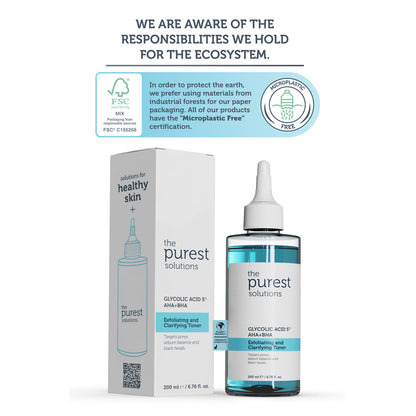The Purest Solutions 5% Glycolic Acid Purifying Toner AHA + BHA Exfoliating and Clarifying Toner, 200ML