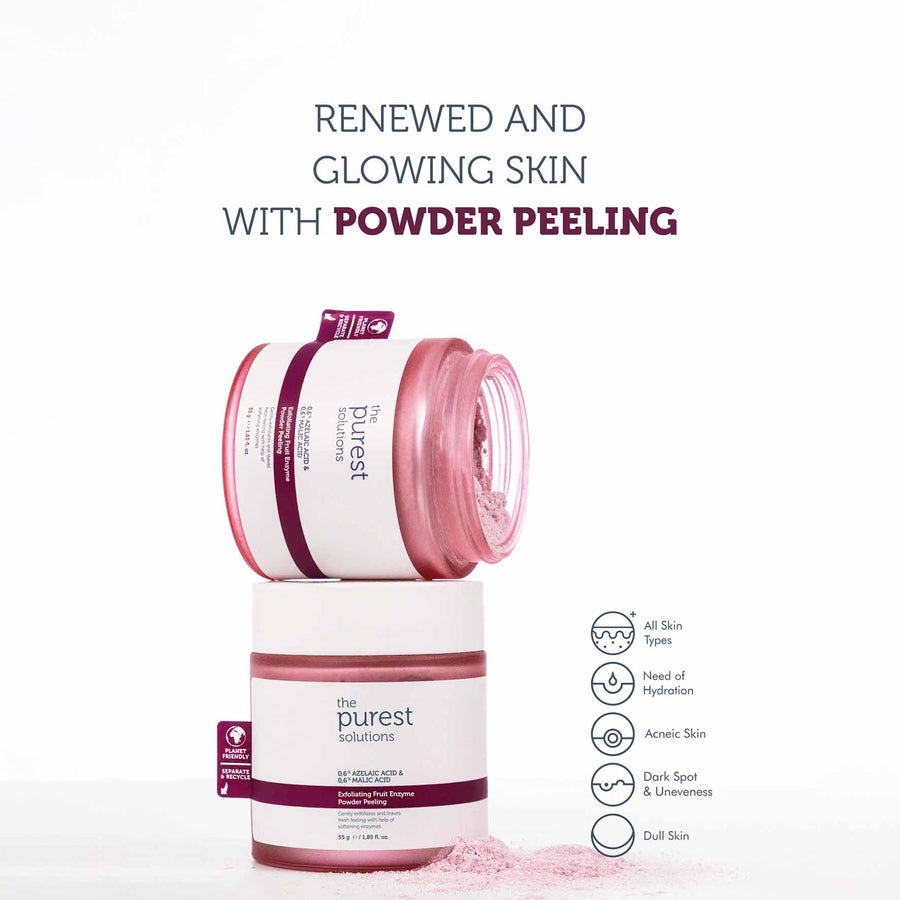 The Purest Solutions Exfoliating Fruit Enzyme Powder Peeling 0.6% Azelaic Acid & 0.2% Malic Acid, 55GM