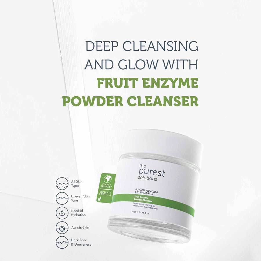 The Purest Solutions Exfoliating Fruit Enzyme Powder Cleanser 0.2% Azelaic Acid & 0.2% Malic Acid, 55GM