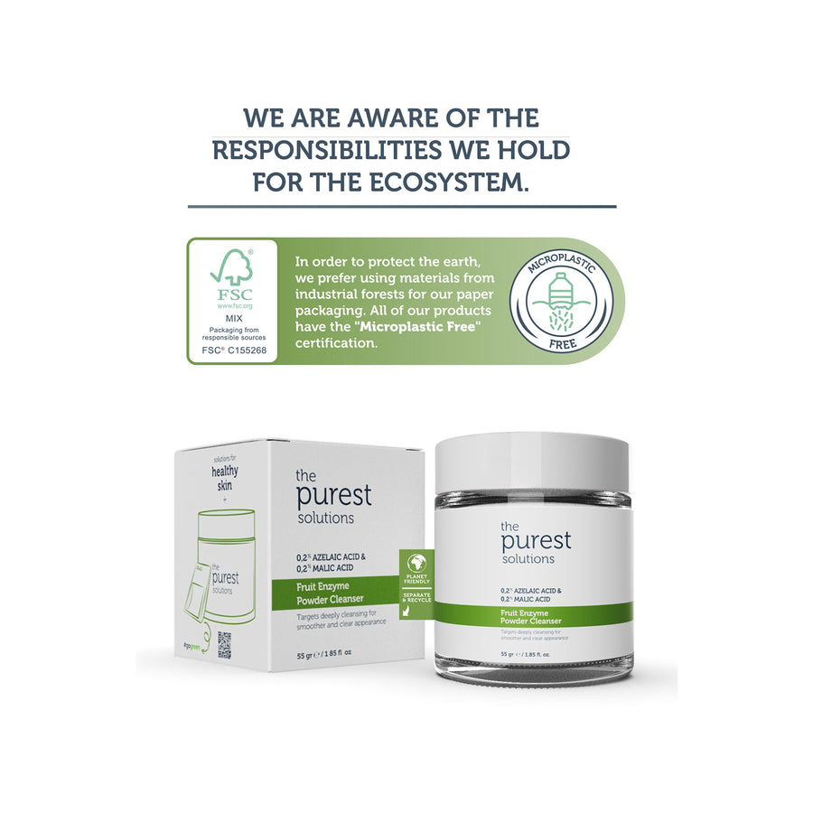 The Purest Solutions Exfoliating Fruit Enzyme Powder Cleanser 0.2% Azelaic Acid & 0.2% Malic Acid, 55GM