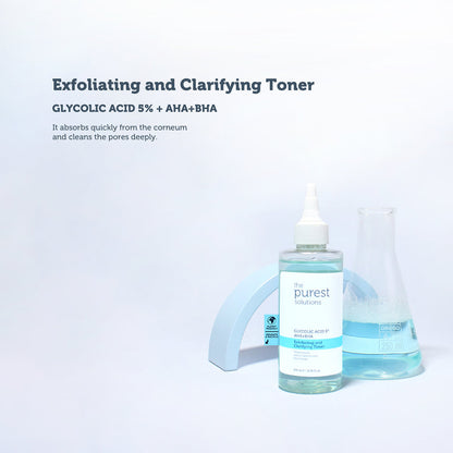 The Purest Solutions 5% Glycolic Acid Purifying Toner AHA + BHA Exfoliating and Clarifying Toner, 200ML