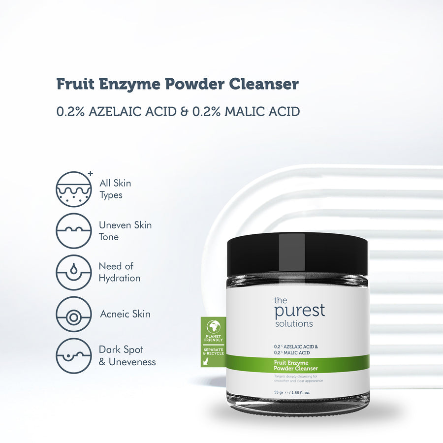 The Purest Solutions Exfoliating Fruit Enzyme Powder Cleanser 0.2% Azelaic Acid & 0.2% Malic Acid, 55GM