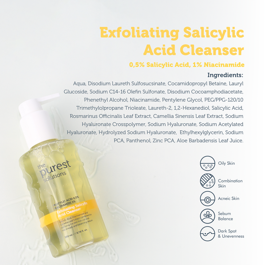 The Purest Solutions Exfoliating Salicylic Acid Cleanser 0.5% Salicylic Acid 1% Niacinamide, 200ml