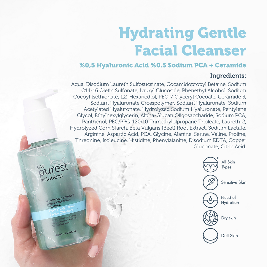 The Purest Solutions Hydrating Gentle Facial Cleanser 0.5% Hyaluronic Acid 0.5% Sodium PCA Ceramide, 200ml