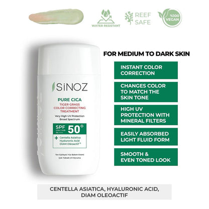 Sinoz Pure Cica Color Correcting Fluid Sunscreen SPF 50+, 50ML