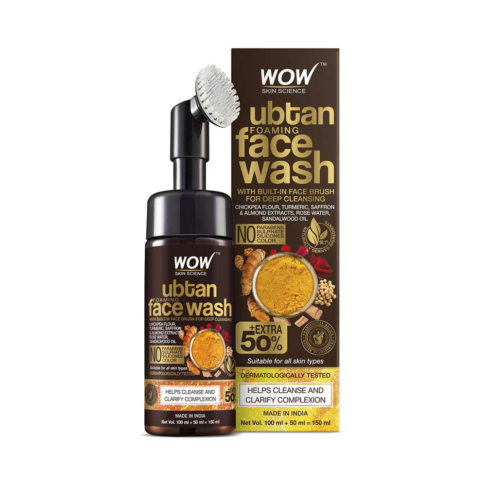 WOW SKIN SCIENCE UBTAN FACE WASH W/BRUSH, 150ML