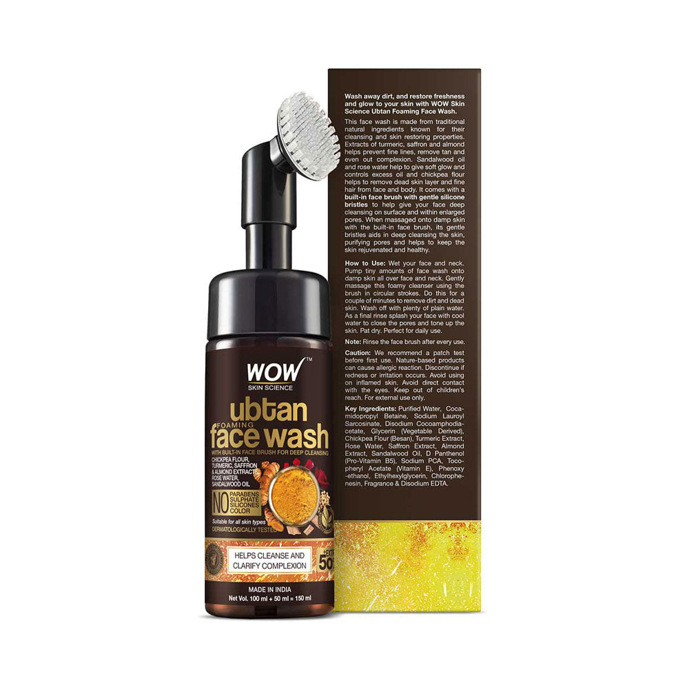 WOW SKIN SCIENCE UBTAN FACE WASH W/BRUSH, 150ML