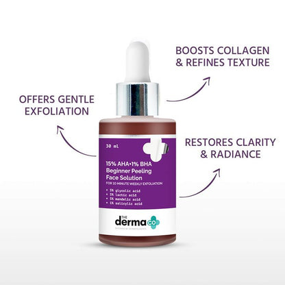 The Derma Co. 15% AHA+1% BHA Beginner Face Peeling Solution, 30 ML