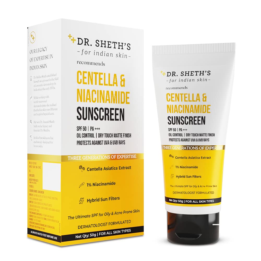 Dr. Sheth’s Centella & Niacinamide Oil & Acne Control Sunscreen, 50 GM