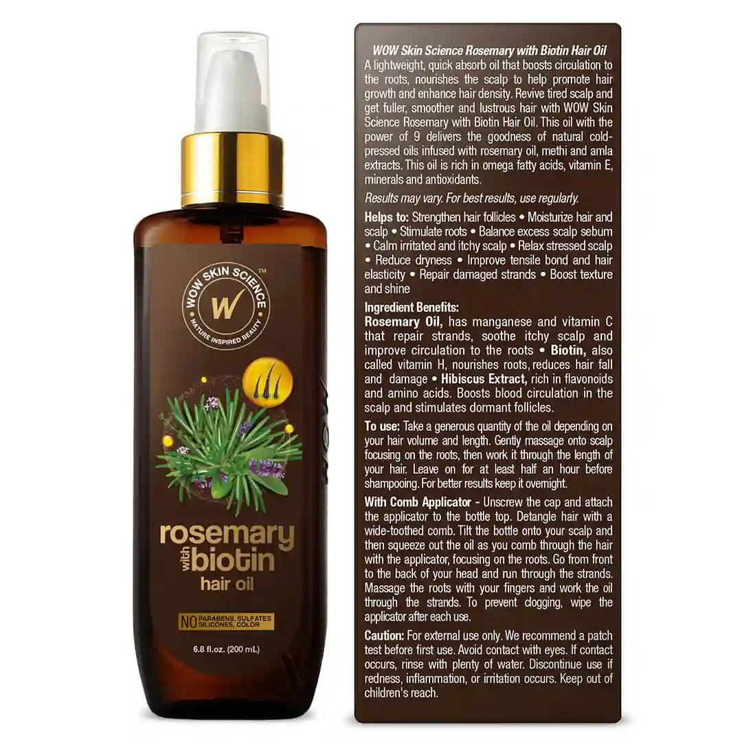WOW SKIN SCIENCE ROSEMARY WITH BIOTIN HAIR OIL, 200 ML