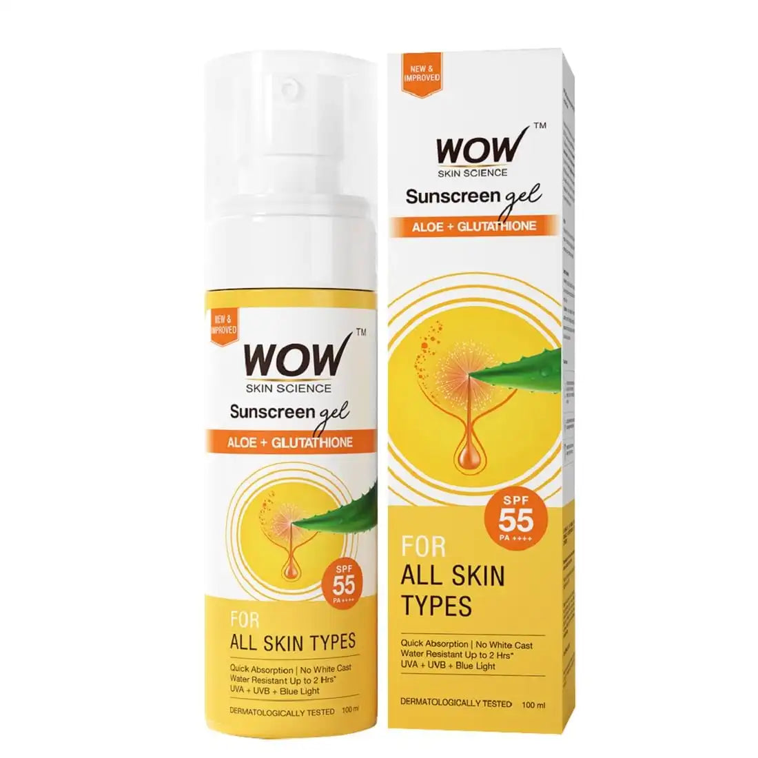 WOW SKIN SCIENCE SUNSCREEN GEL SPF 55 FOR ALL SKIN TYPES (ALOE + GLUTATHIONE), 100ML
