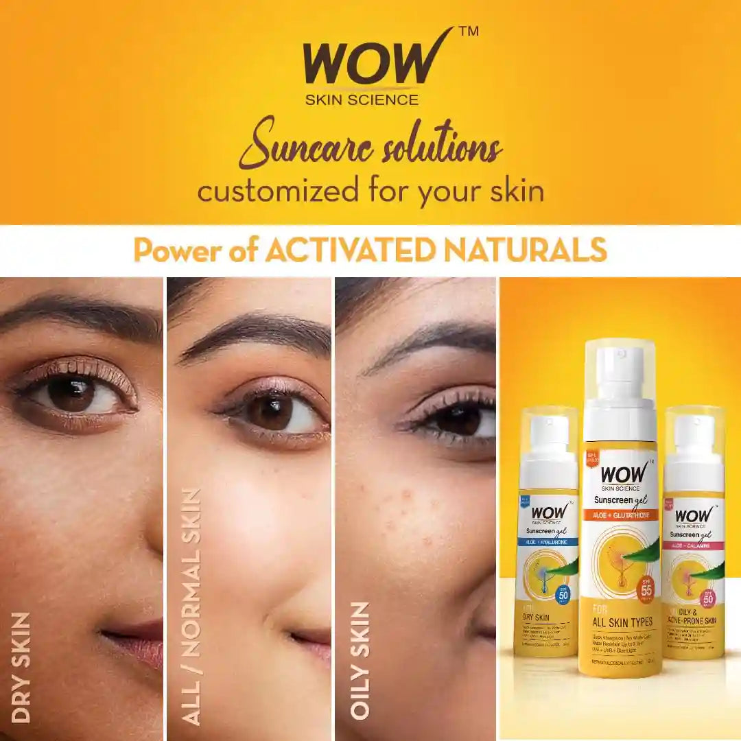 WOW SKIN SCIENCE SUNSCREEN GEL SPF 55 FOR ALL SKIN TYPES (ALOE + GLUTATHIONE), 100ML