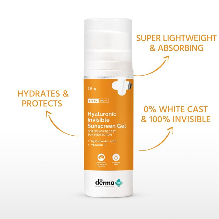 The Derma Co. Hyaluronic Invisible Sunscreen Gel with Hyaluronic Acid & Vitamin E, 50 GM