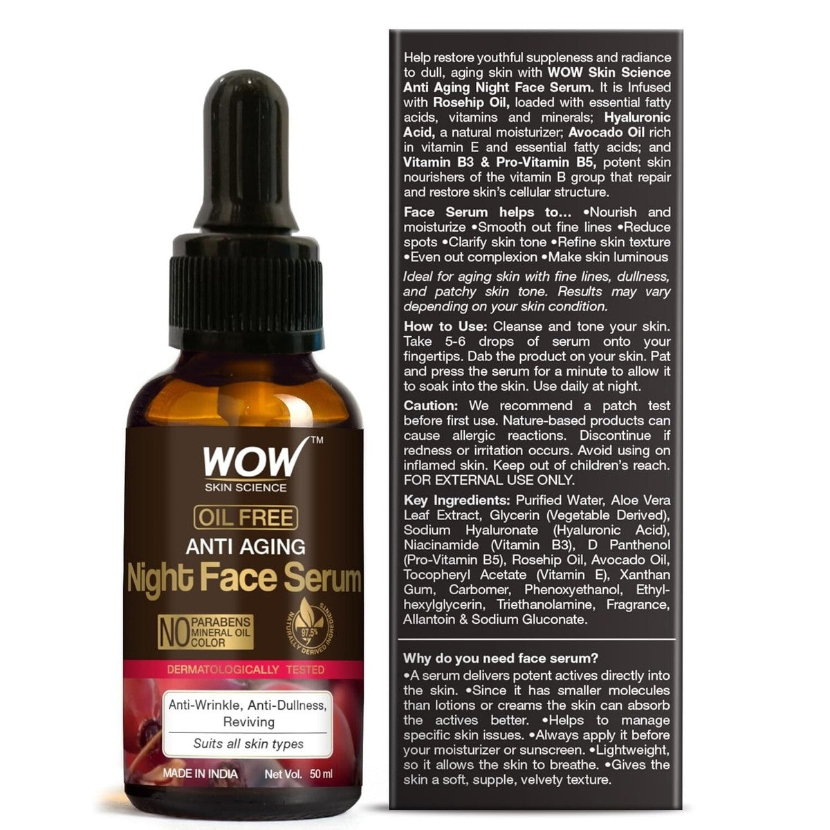 WOW SKIN SCIENCE ANTI AGING NIGHT FACE SERUM, 50ML