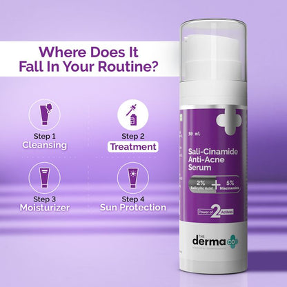 The Derma Co Sali-Cinamide Anti-Acne Face Serum with 2% Salicylic Acid & 5% Niacinamide, 30 ML