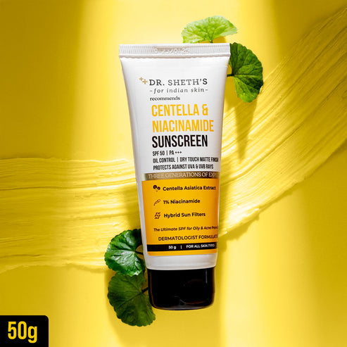 Dr. Sheth’s Centella & Niacinamide Oil & Acne Control Sunscreen, 50 GM