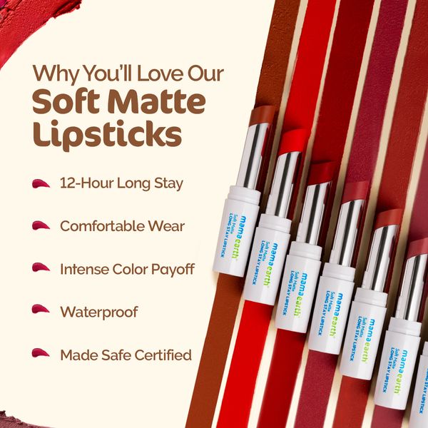 Mamaearth Soft Matte Long Stay Lipstick, 3.5 GM