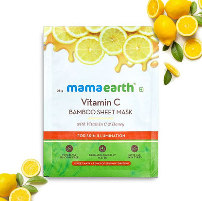 Mamaearth Vitamin C Bamboo Sheet Mask with Vitamin C & Honey, 25 GM