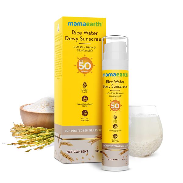 Mamaearth Rice Water Dewy Sunscreen with Rice Water & Niacinamide, 50 GM