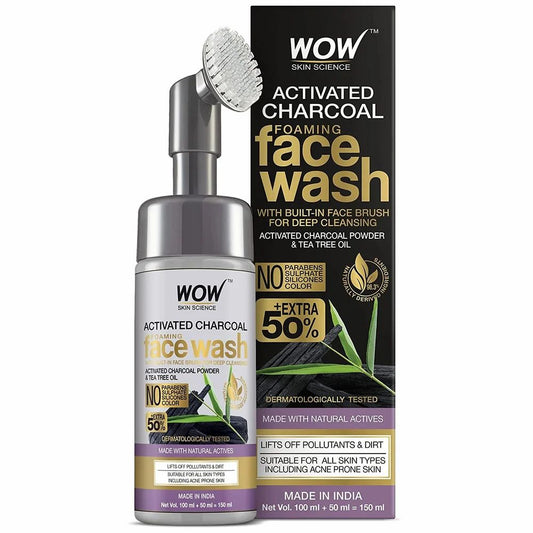 WOW SKIN SCIENCE ACTIVATED CHARCOAL FOAMING FW W/BRUSH, 150ML