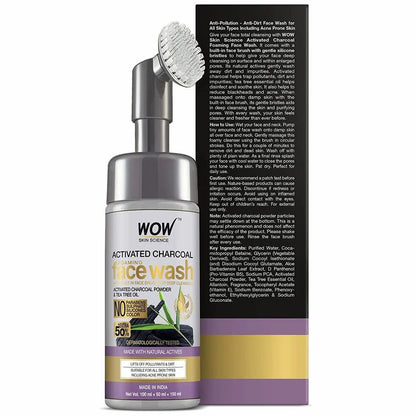 WOW SKIN SCIENCE ACTIVATED CHARCOAL FOAMING FW W/BRUSH, 150ML