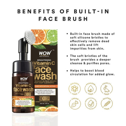 WOW SKIN SCIENCE VITAMIN C FACE WASH W/BRUSH, 150ML